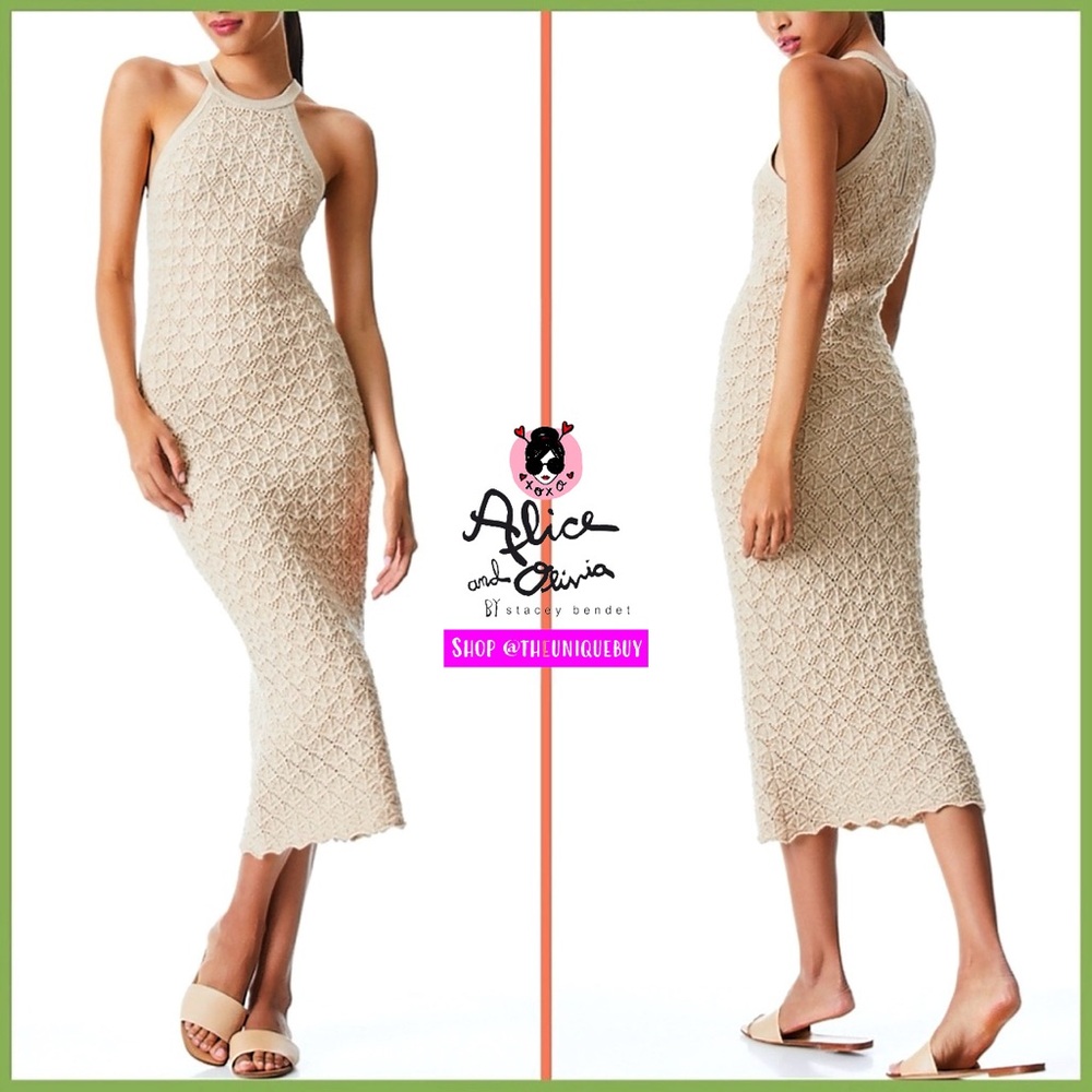 Alice + Olivia Lulu Wool Blend Halter Knitted Midi Dress - Picture 5 of 16